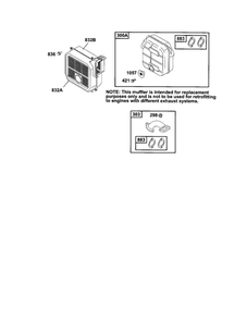 Muffler And Guard - Low Mount Diagram and Parts List for 185400-185499 0412-0599 Briggs and Stratton Engine
